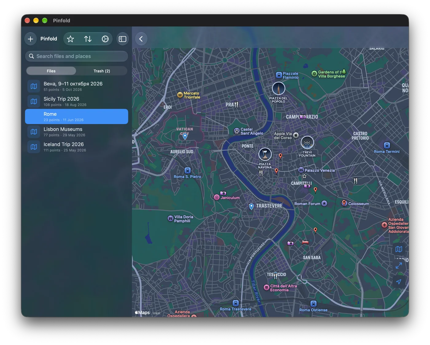 All pins of the same file on one map